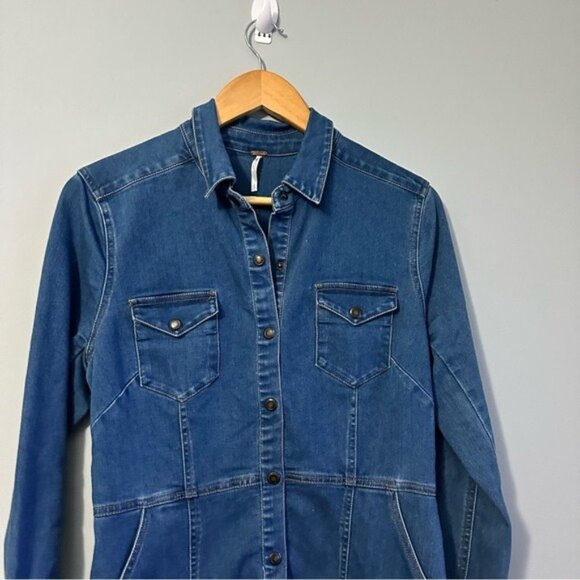 Free People Dynomite Denim Dress Small Western Boho Retro 70s - Picture 5 of 13